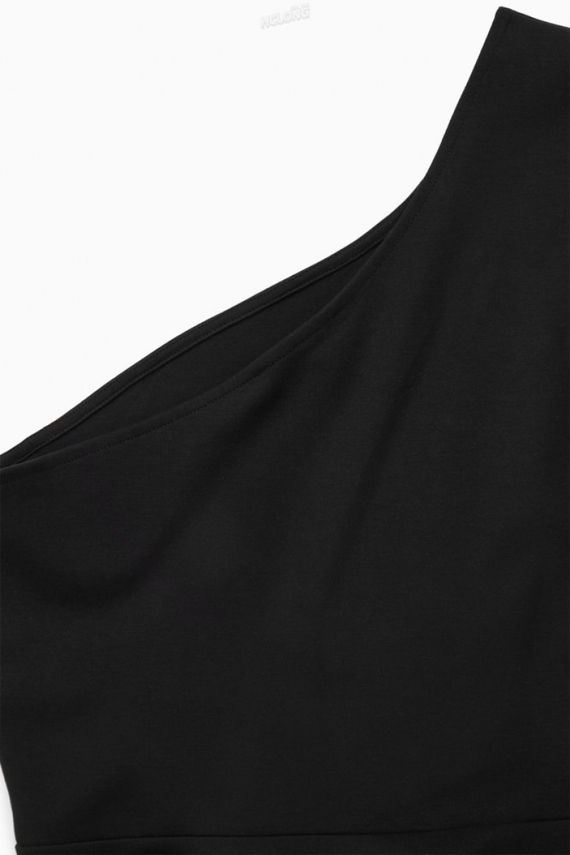 COS Asymmetric One-Shoulder Midi Dress Women's Dresses Black | QE00-J0VR