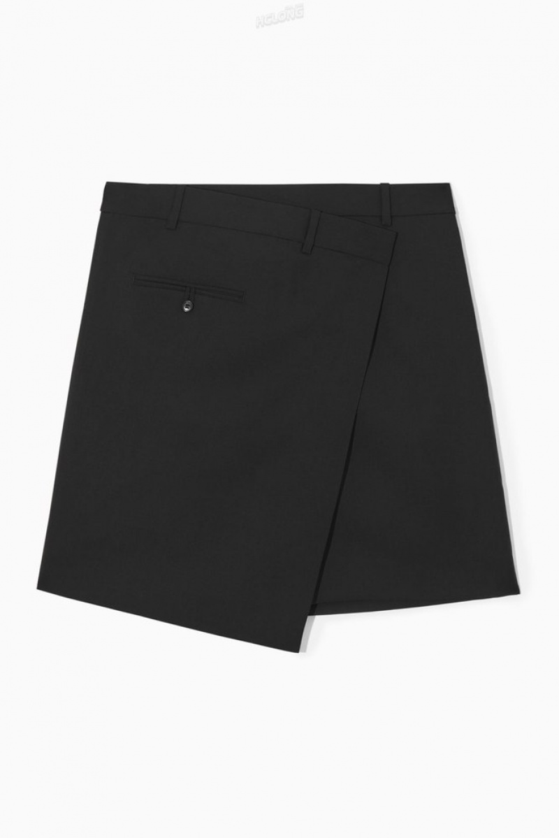 COS Asymmetric Wool Mini Wrap Skirt Women's Skirts Black | HL28-B4GZ