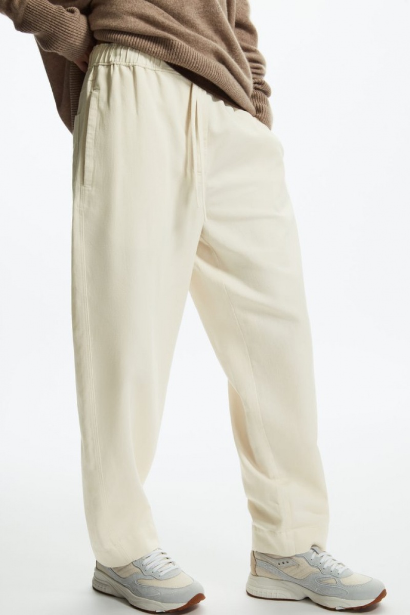 COS Barrel-Leg Drawstring Pants Women's Pants Off-White | XG54-R8DN