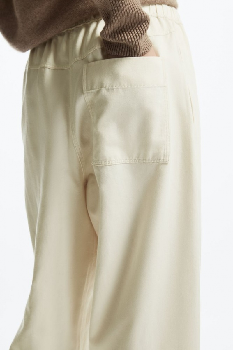 COS Barrel-Leg Drawstring Pants Women's Pants Off-White | XG54-R8DN