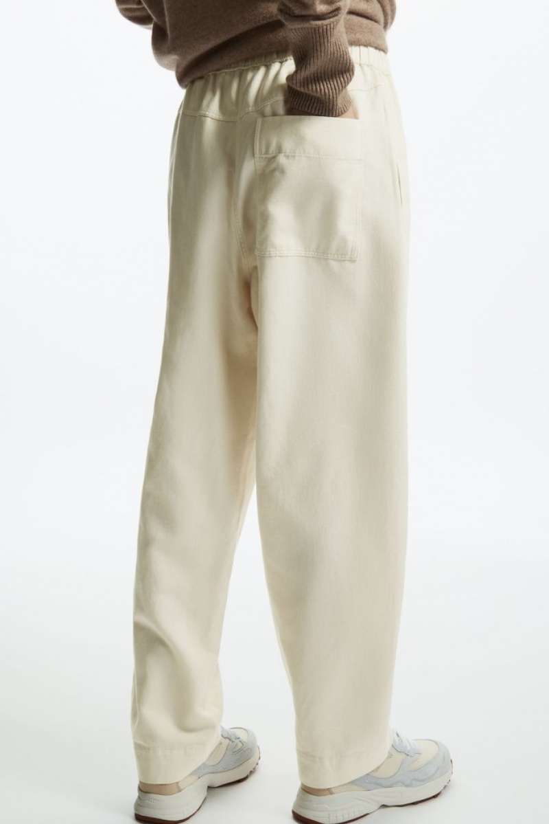 COS Barrel-Leg Drawstring Pants Women's Pants Off-White | XG54-R8DN