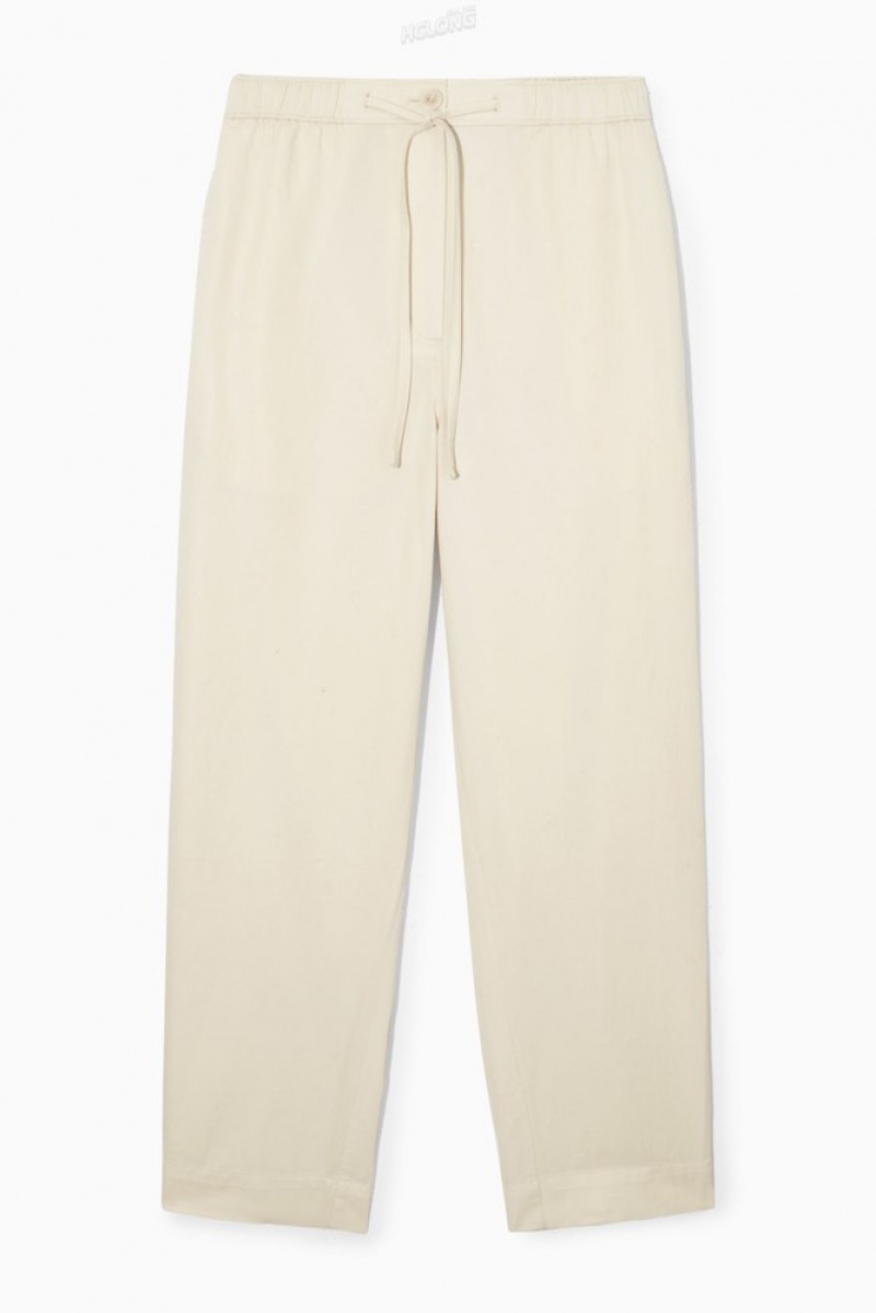 COS Barrel-Leg Drawstring Pants Women's Pants Off-White | XG54-R8DN