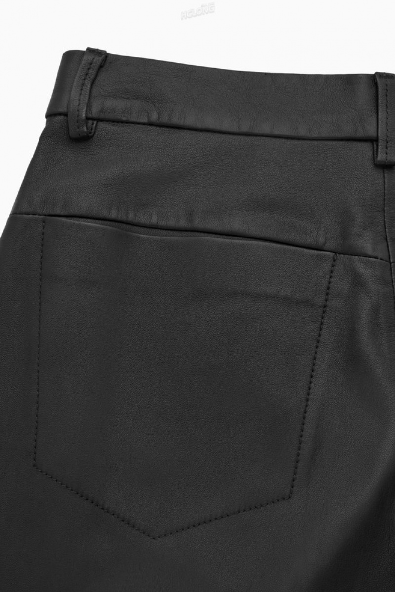 COS Barrel-Leg Leather Trousers Women's Trousers Black | IV57-J0OW