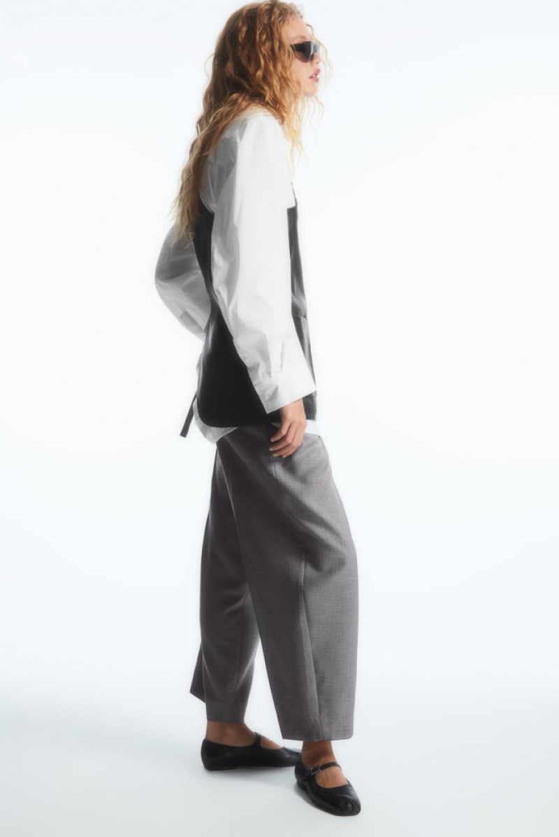 COS Barrel-Leg Wool Pants Women's Pants Navy | QZ89-L3LJ