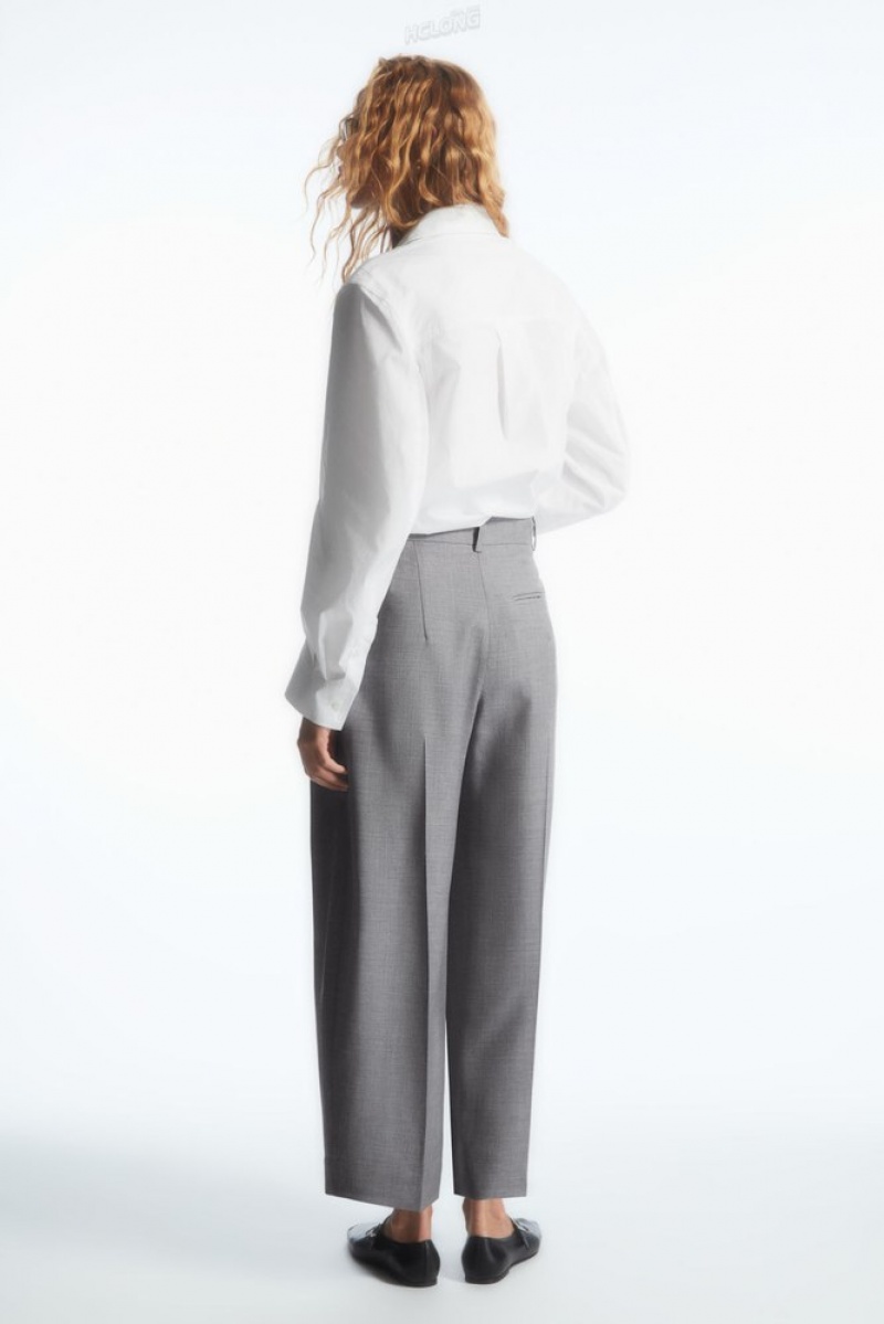 COS Barrel-Leg Wool Pants Women's Pants Navy | QZ89-L3LJ