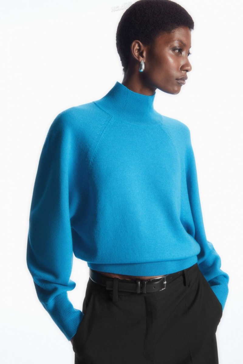 COS Batwing-Sleeve Merino Wool Jumper Women's Knitwear & Cardigans Bright Turquoise | WK00-F7IT