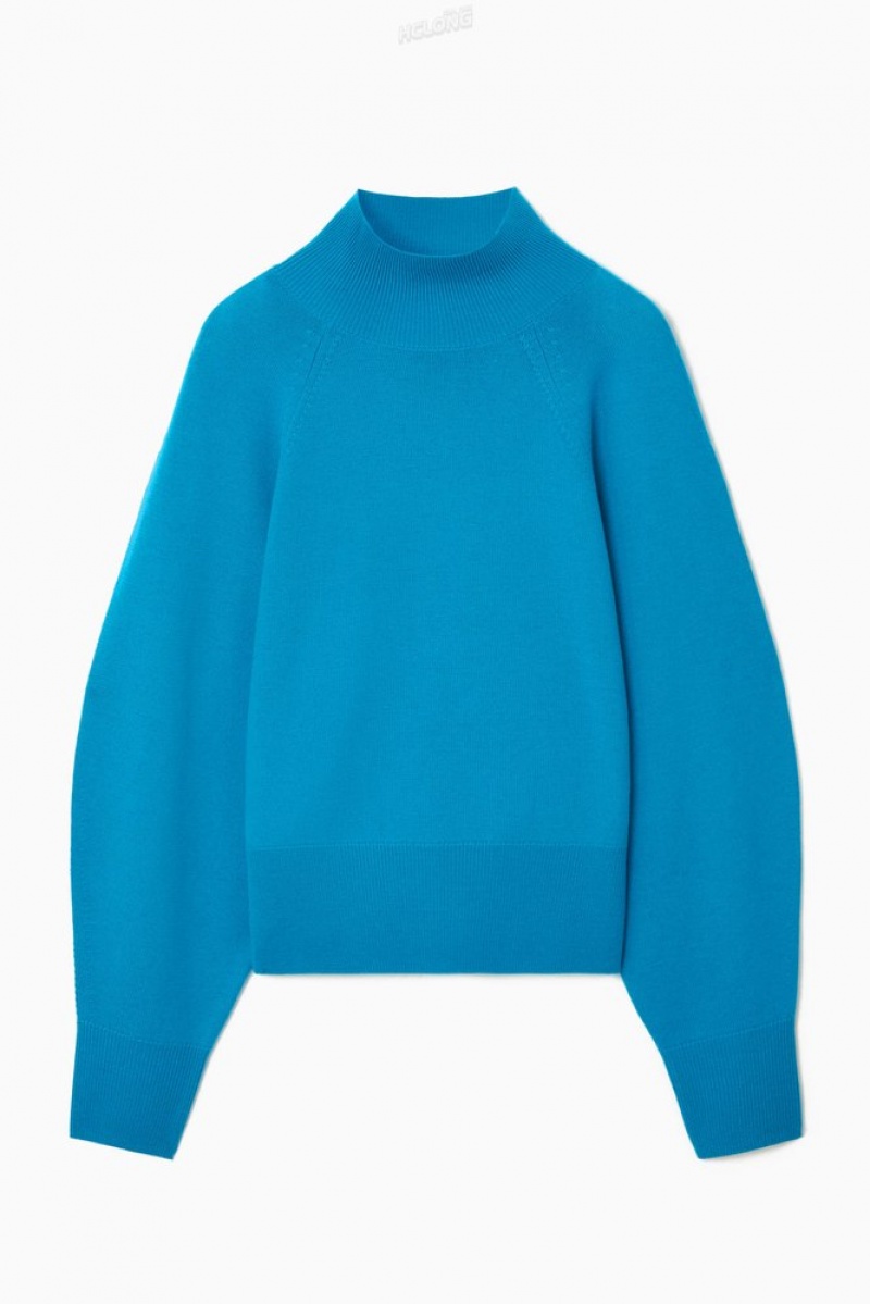 COS Batwing-Sleeve Merino Wool Sweater Women's Sweaters & Cardigans Bright Turquoise | OH10-K0CV