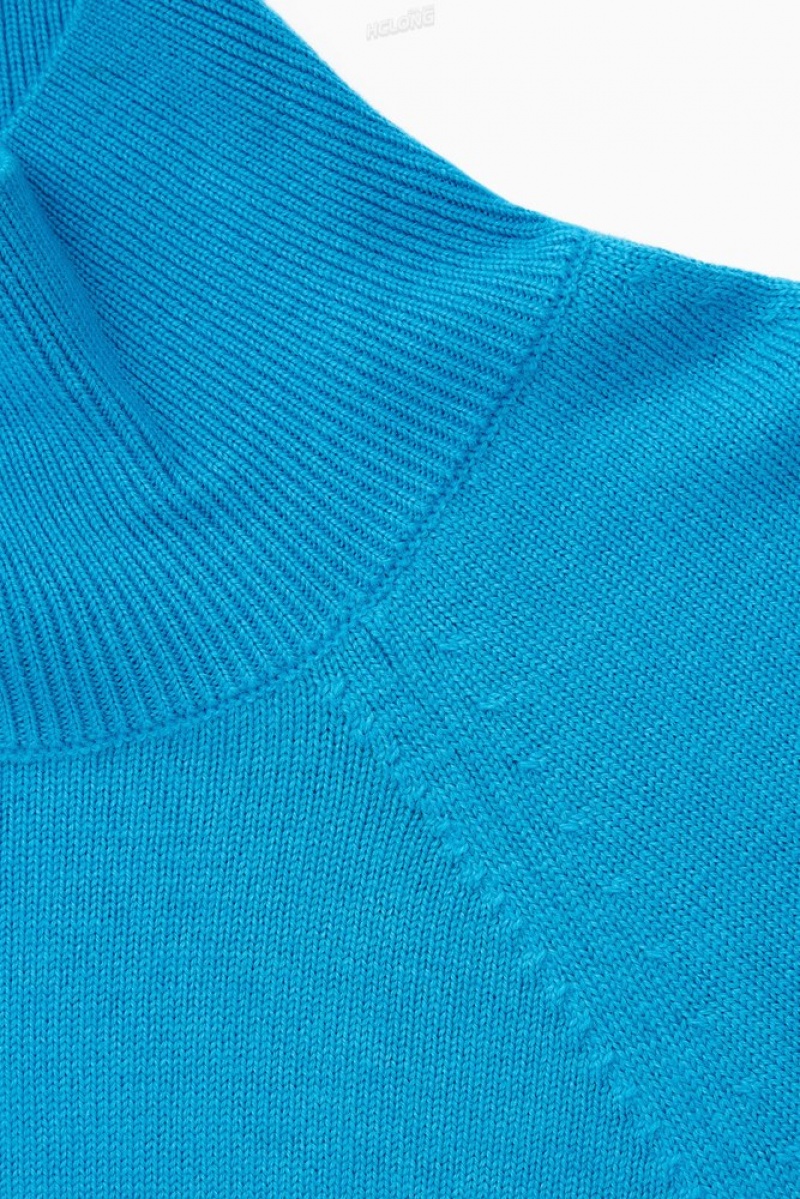 COS Batwing-Sleeve Merino Wool Sweater Women's Sweaters & Cardigans Bright Turquoise | OH10-K0CV