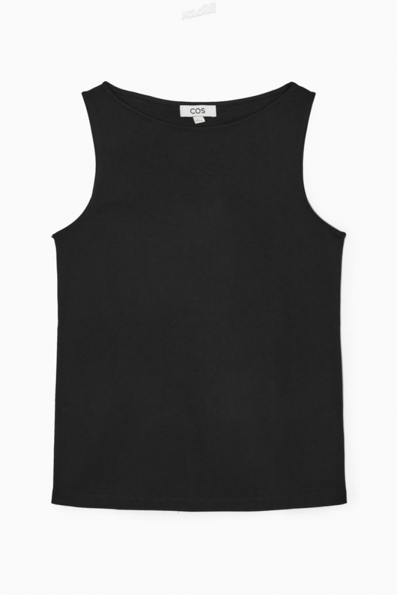 COS Boat-Neck Tank Top Women's Tops Black | SD05-X9HU