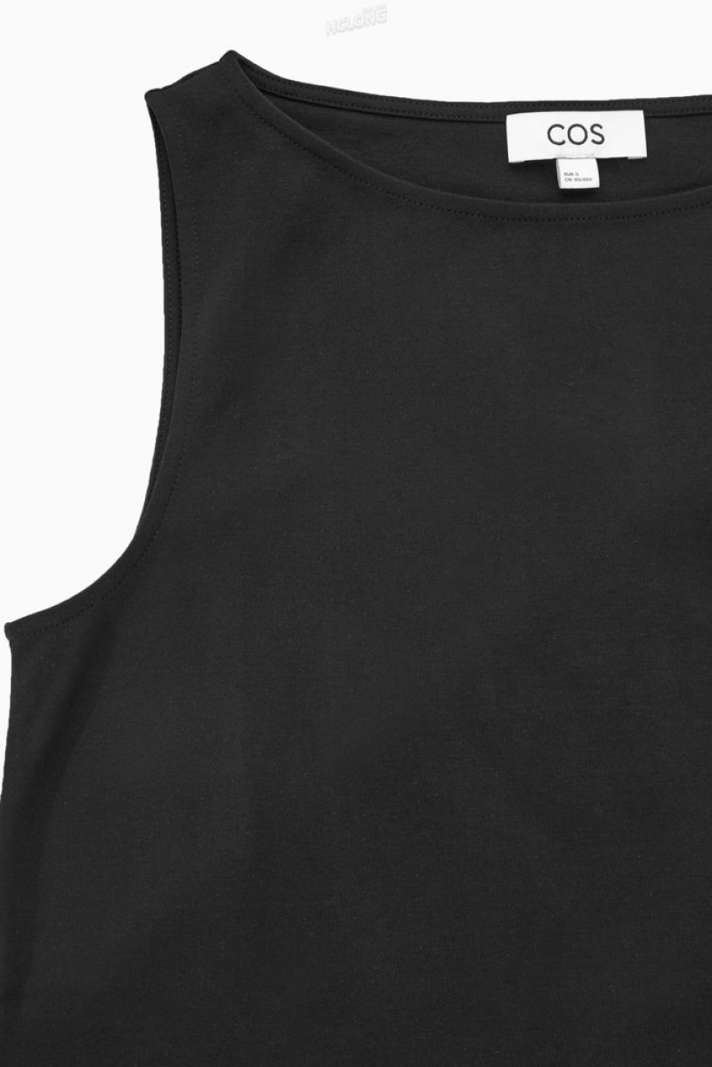 COS Boat-Neck Tank Top Women's Tops Black | SD05-X9HU