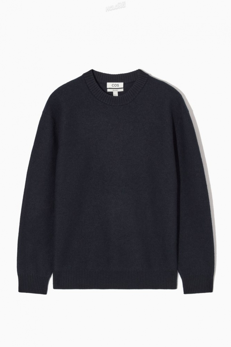 COS Boiled-Wool Crew-Neck Jumper Men's Knitwear Navy | VL90-Y5BW