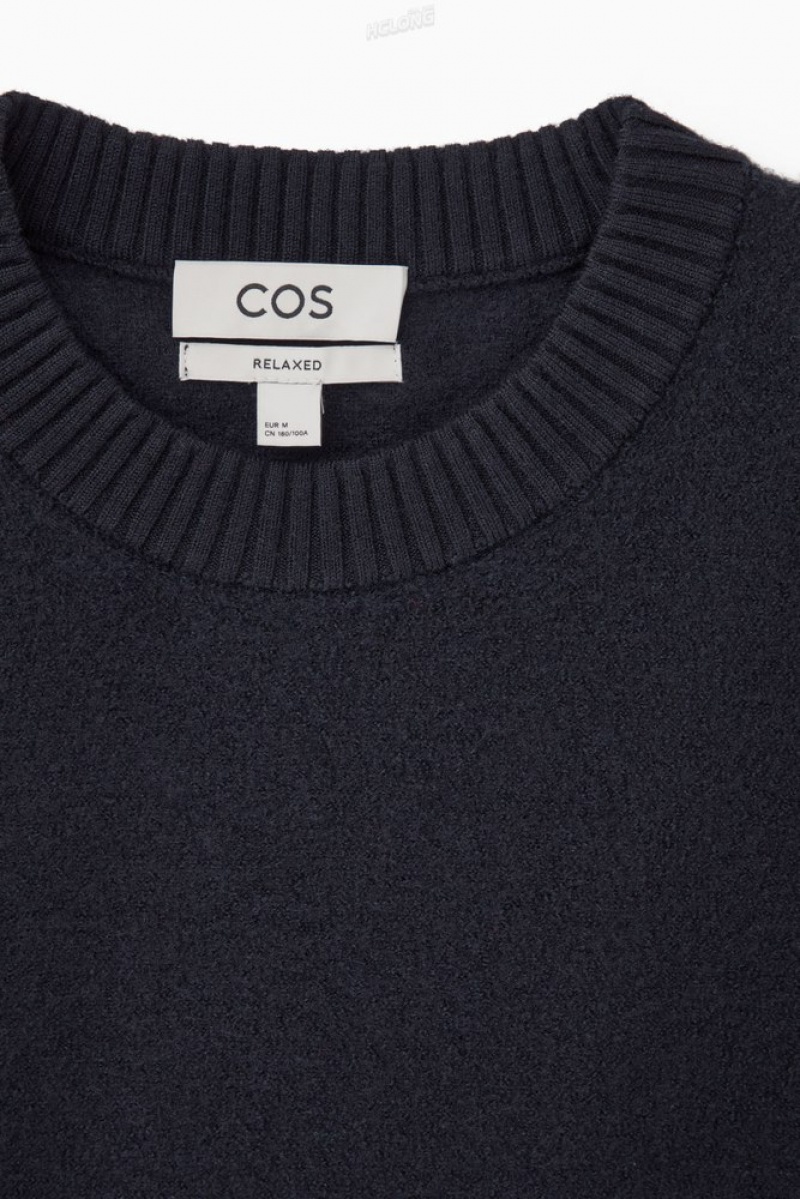 COS Boiled-Wool Crew-Neck Jumper Men's Knitwear Navy | VL90-Y5BW