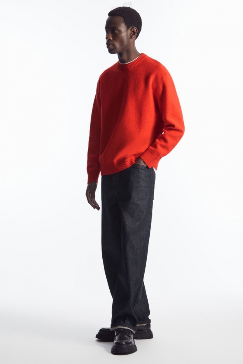 COS Boiled-Wool Crew-Neck Jumper Men's Knitwear Navy | GJ06-E9XE