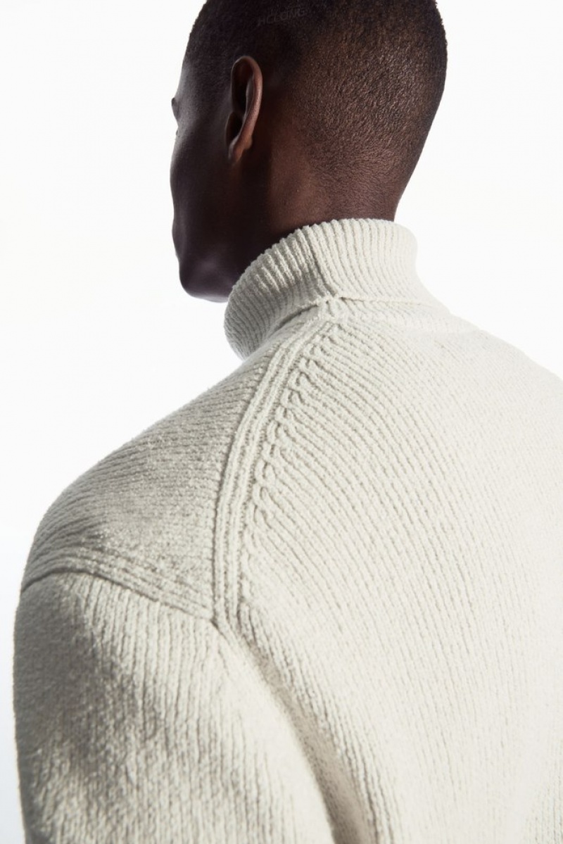 COS Bouclé-Knit Roll-Neck Jumper Men's Knitwear Stone | PK90-H4RQ