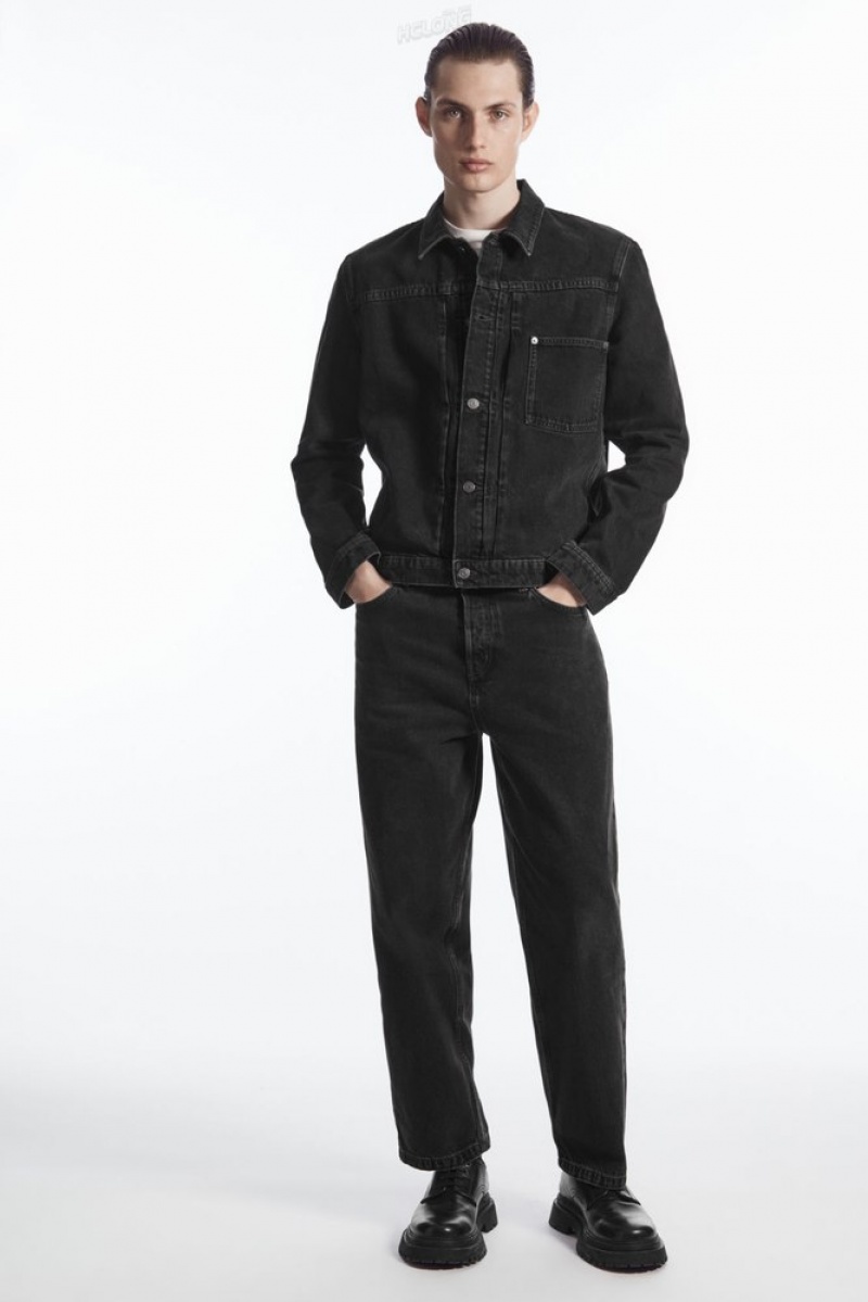 COS Boxy Denim Jacket Men's Coats & Jackets Washed Black | NL67-T4MJ