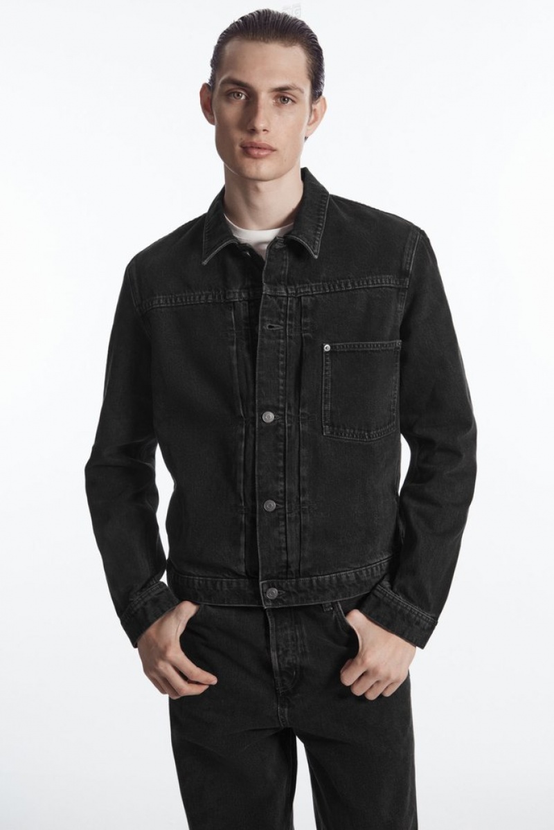 COS Boxy Denim Jacket Men's Coats & Jackets Washed Black | NL67-T4MJ