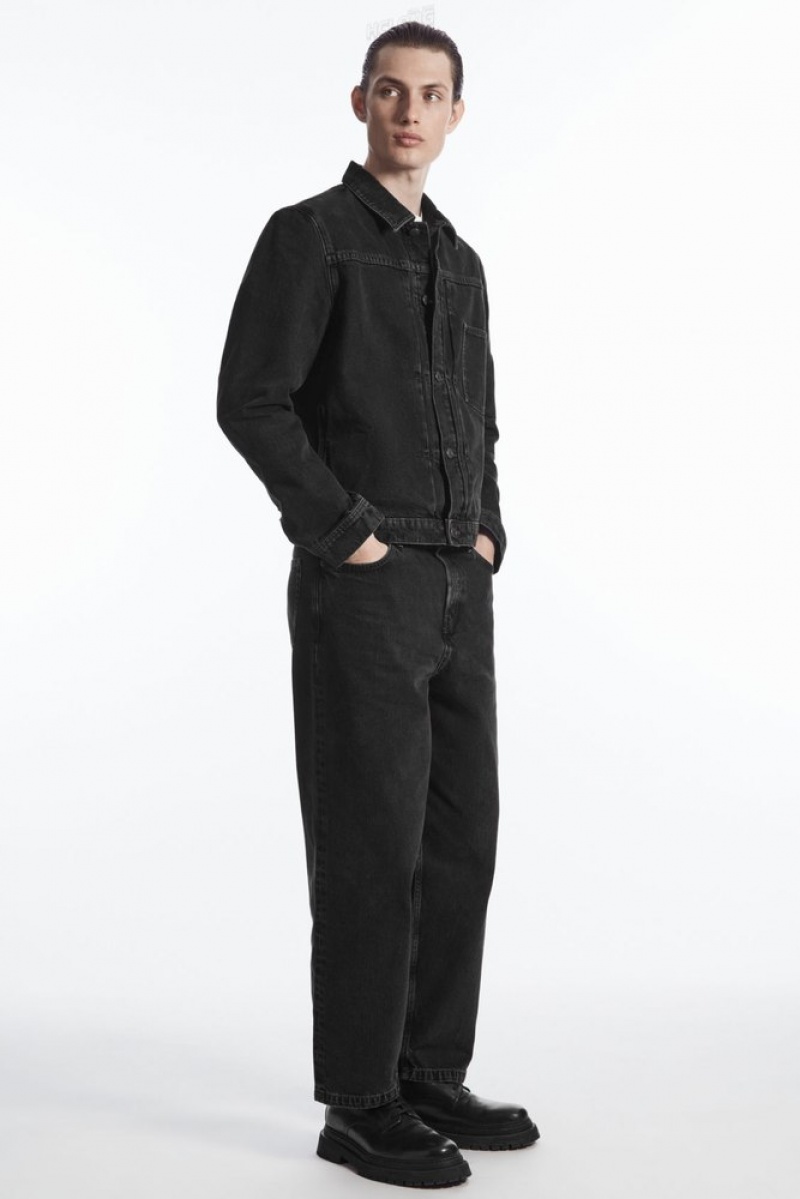 COS Boxy Denim Jacket Men's Coats & Jackets Washed Black | NL67-T4MJ