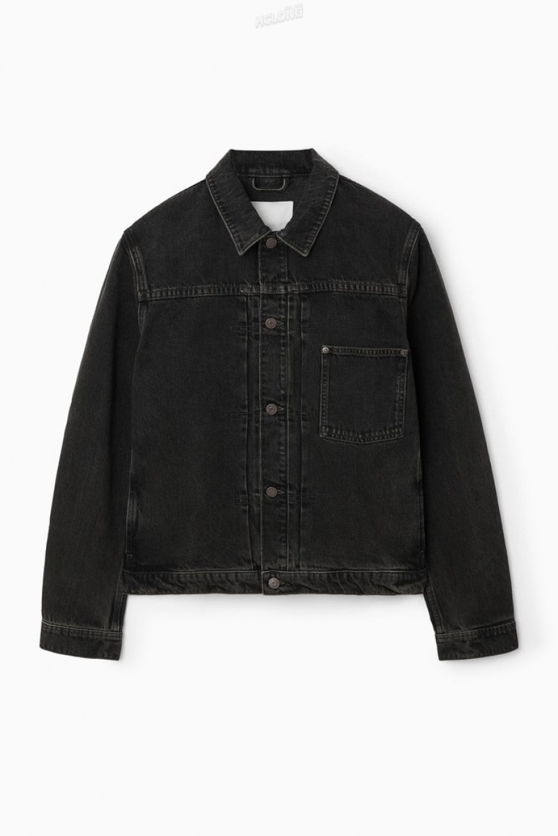 COS Boxy Denim Jacket Men's Coats & Jackets Washed Black | NL67-T4MJ