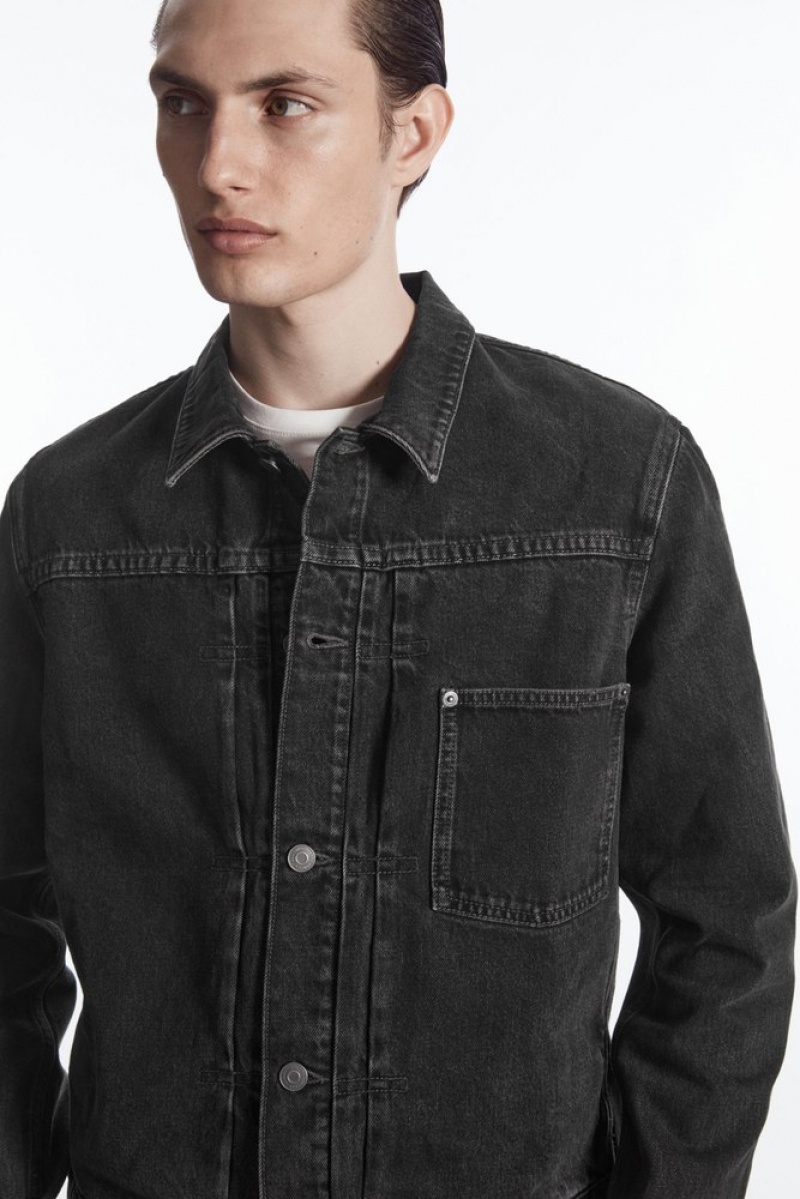 COS Boxy Denim Jacket Men\'s Coats & Jackets Washed Black | NL67-T4MJ