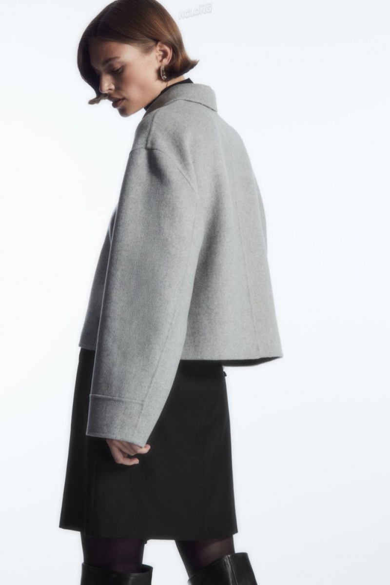 COS Boxy Double-Faced Wool Jacket Women's Coats & Jackets Light Grey | DT94-G6NE