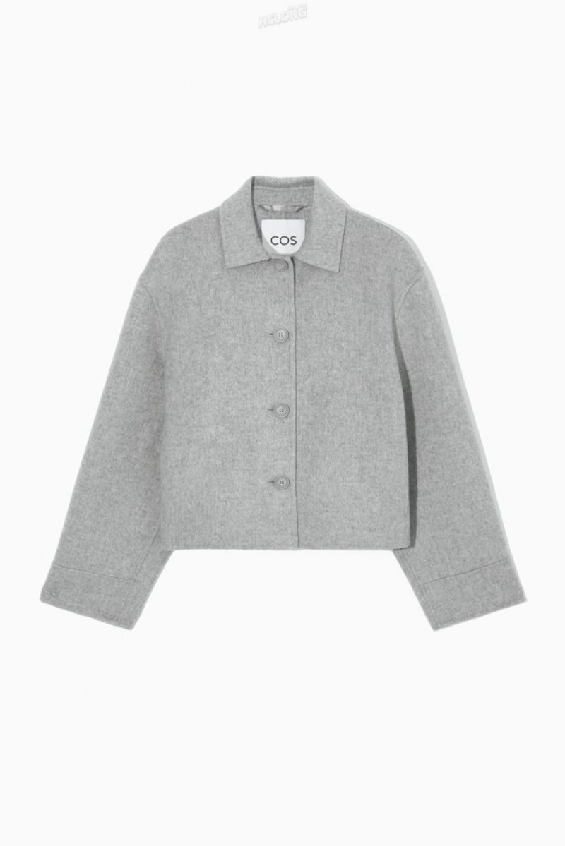 COS Boxy Double-Faced Wool Jacket Women's Coats & Jackets Light Grey | DT94-G6NE