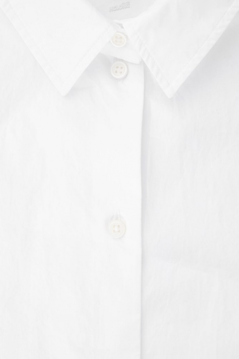 COS Boxy Short-Sleeved Poplin Shirt Women's Tops White | AV38-E4YJ