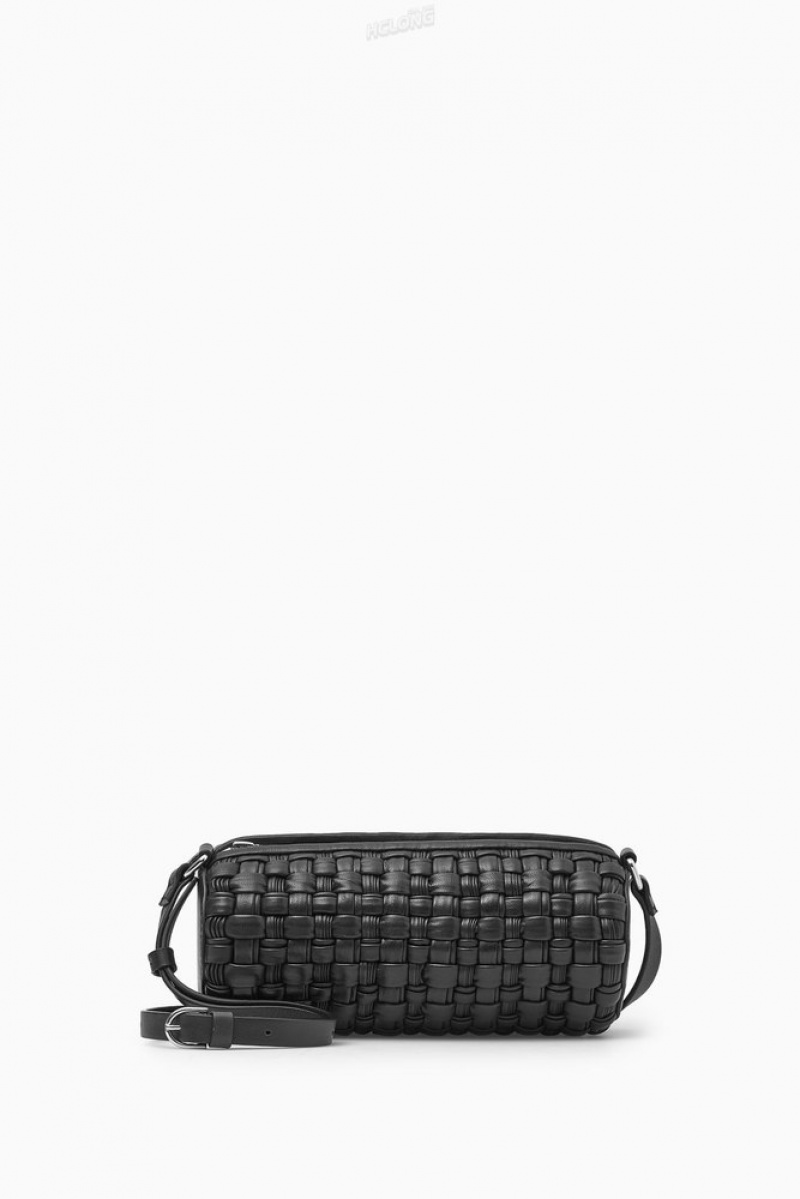 COS Braided Barrel Shoulder Bag - Leather Women's Bags Black | ZZ16-R1CX