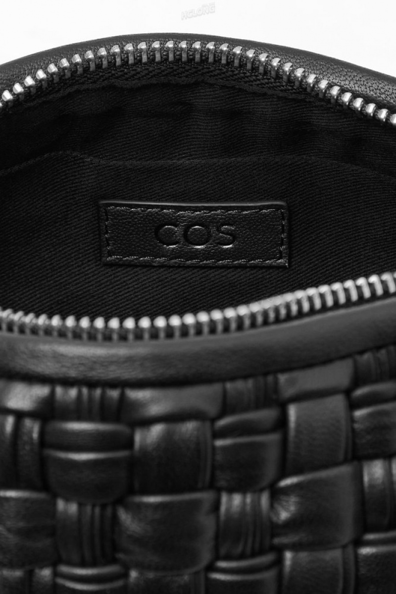 COS Braided Barrel Shoulder Bag - Leather Women's Bags Black | ZZ16-R1CX