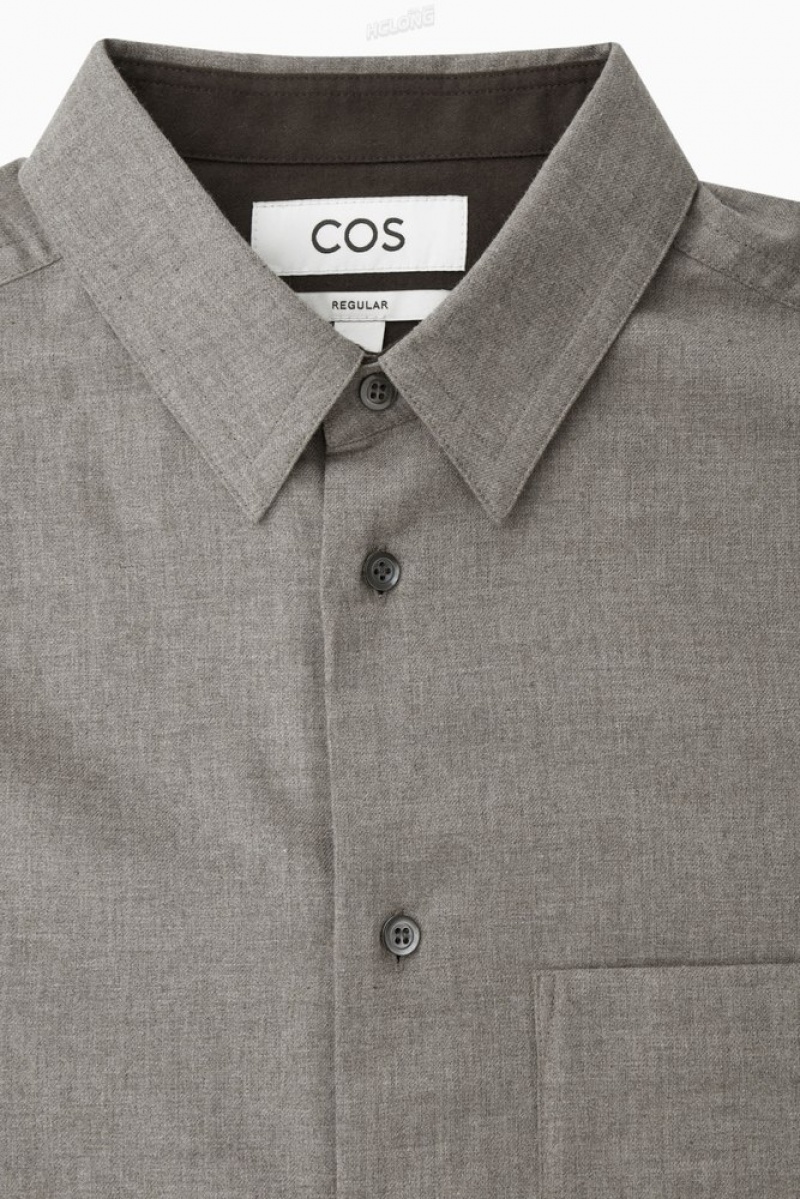 COS Brushed-Cotton Shirt Men's Shirts Stone | CE95-X1FR