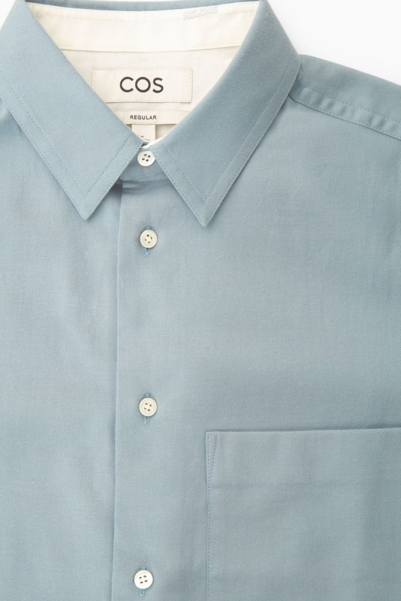 COS Brushed-Cotton Shirt Men's Shirts Stone | QC45-T2CM