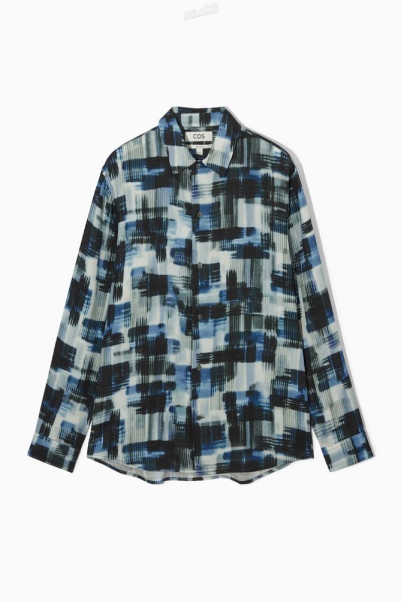 COS Brushstroke-Print Shirt Men's Shirts Black / Blue / White | NO22-I2PL