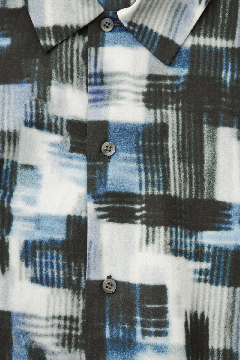 COS Brushstroke-Print Shirt Men's Shirts Black / Blue / White | NO22-I2PL