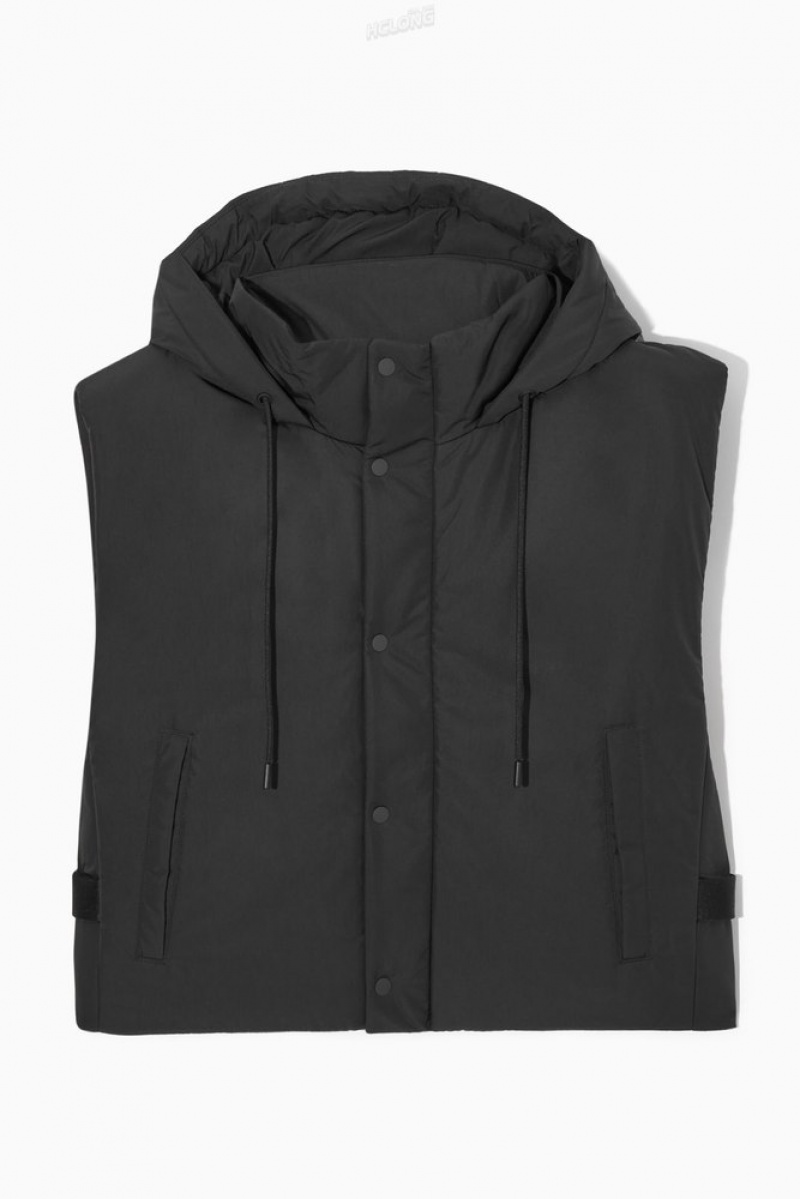 COS Buckled-Side Padded Hooded Gilet Men's Coats & Jackets Black | AZ86-D5GS