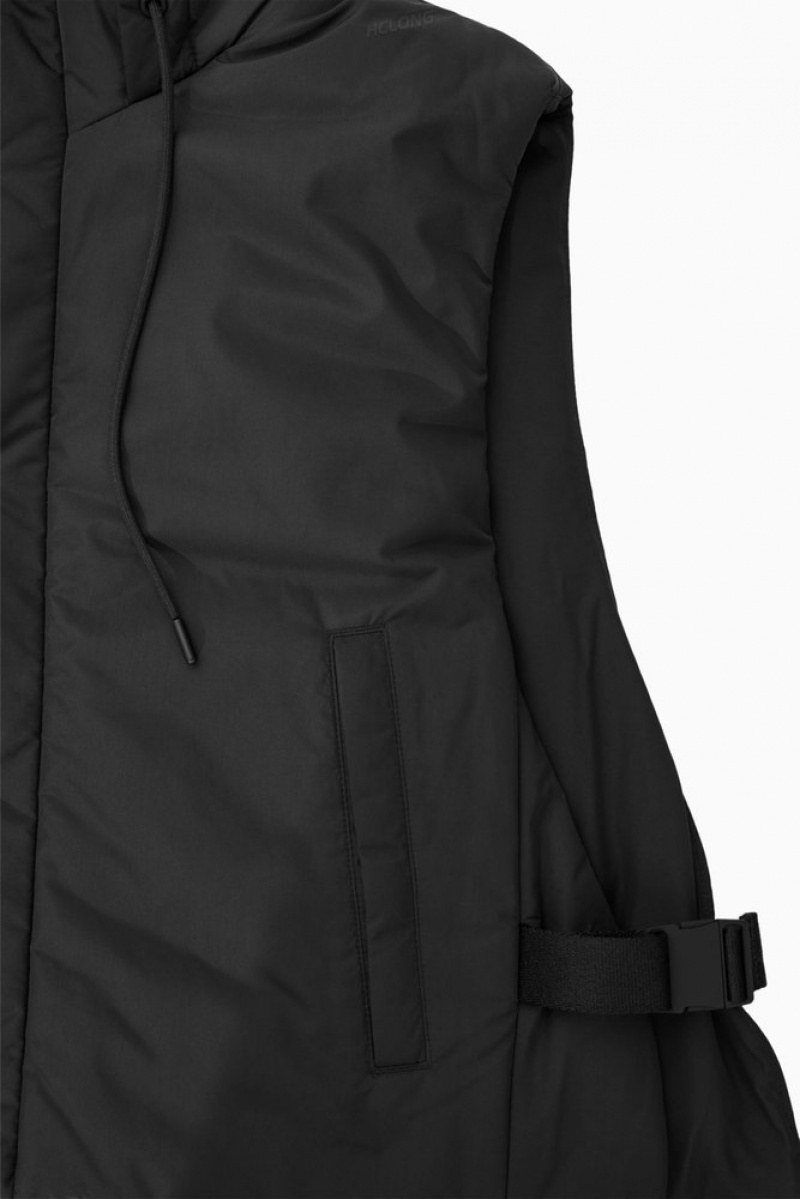 COS Buckled-Side Padded Hooded Gilet Men's Coats & Jackets Black | AZ86-D5GS