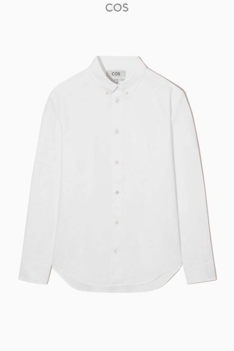 COS Button-Down Collar Oxford Shirt Men's Shirts White | TT66-Q4SA