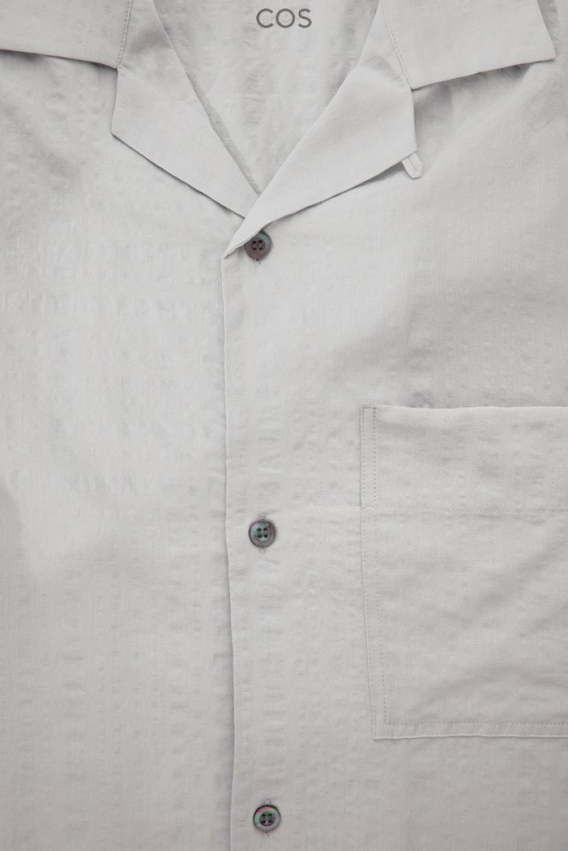 COS Camp-Collar Seersucker Shirt Men's Shirts Light Grey | OM06-C0LZ