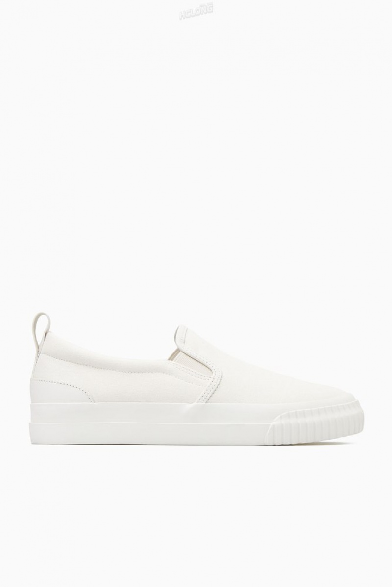 COS Canvas Slip-On Trainers Men's Sneakers Cream | MQ74-H5VQ