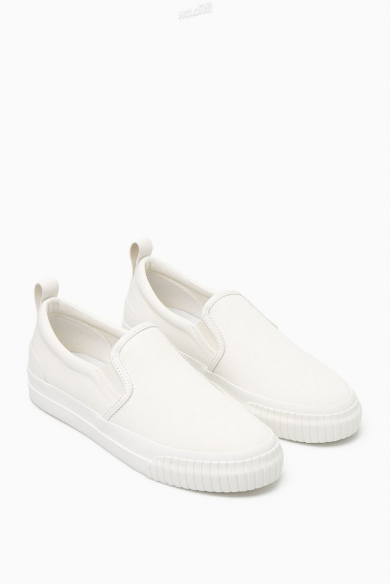 COS Canvas Slip-On Trainers Men's Sneakers Cream | MQ74-H5VQ