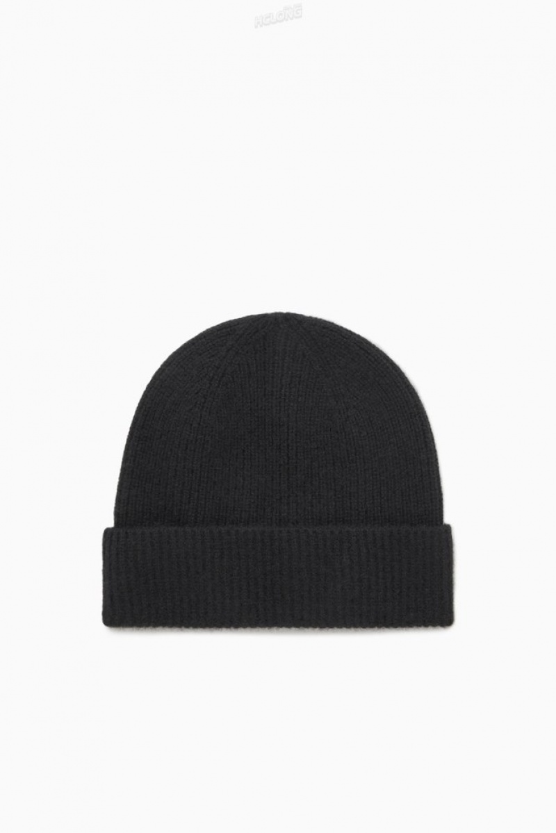 COS Cashmere-Blend Beanie Women's Hats Black | RT17-N6XF