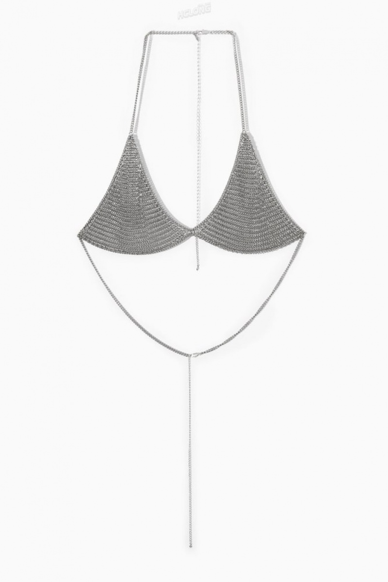 COS Chainmail Triangle Bra Women's Underwear Silver | FS55-F0XC