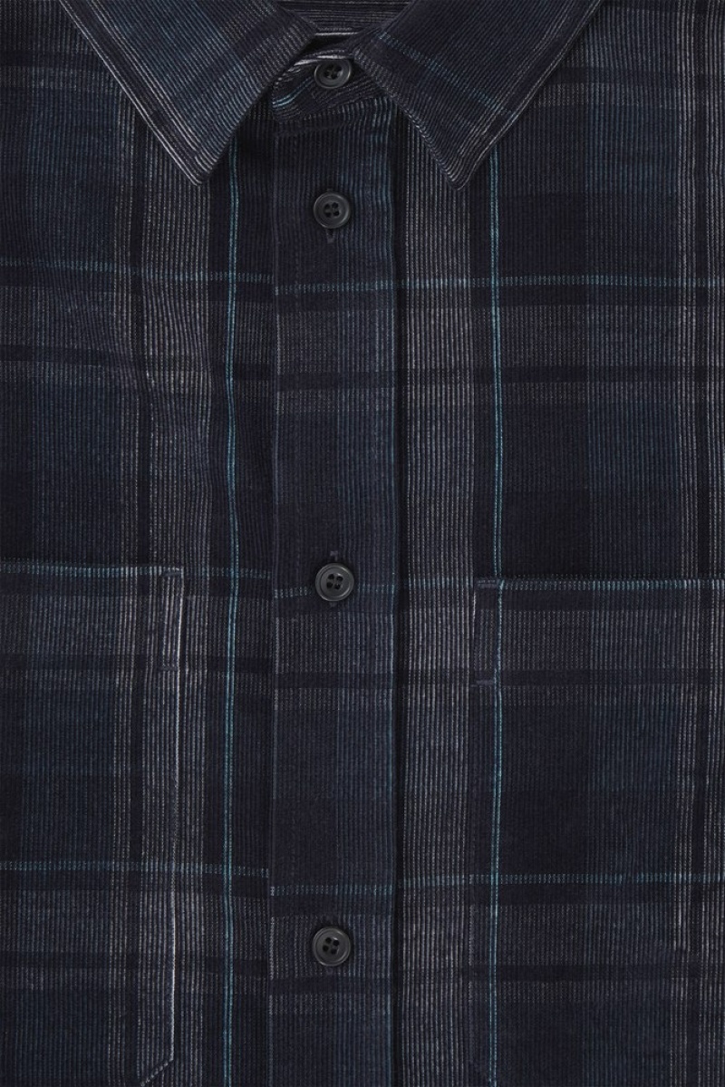 COS Checked Corduroy Shirt Men's Shirts Navy / Grey / Checked | JP05-G6HJ