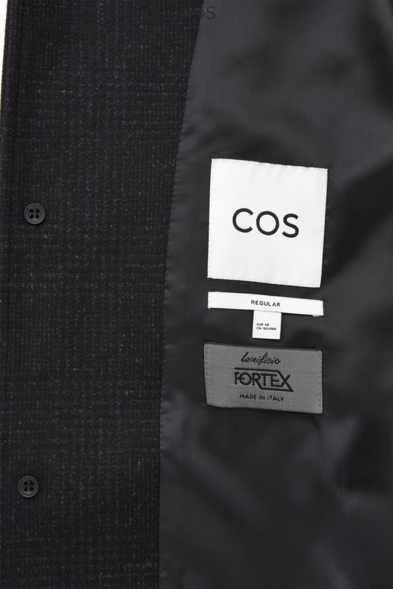 COS Checked Felted-Wool Car Coat Men's Coats & Jackets Navy / Checked | ME60-H0CY