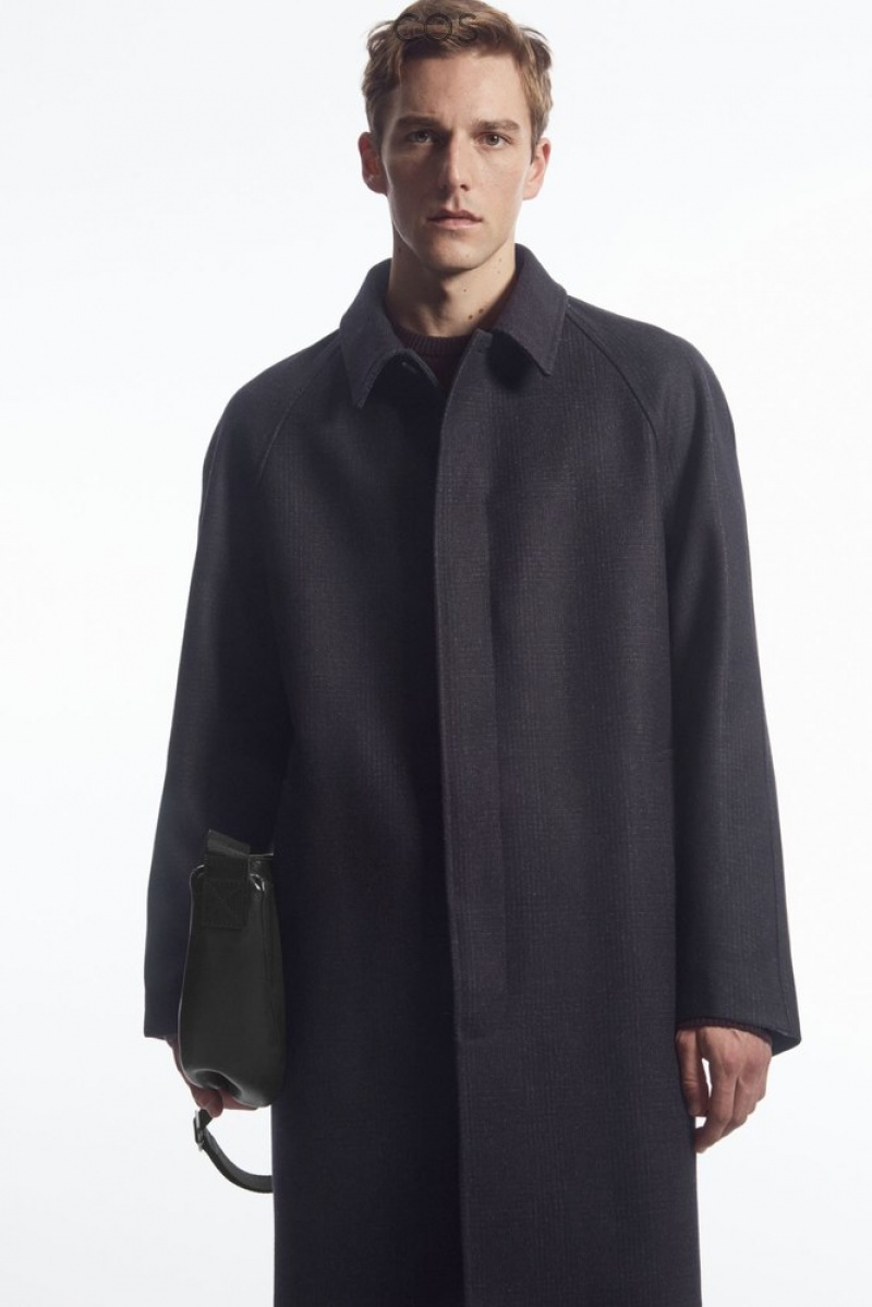 COS Checked Felted-Wool Car Coat Men's Coats & Jackets Navy / Checked | ME60-H0CY