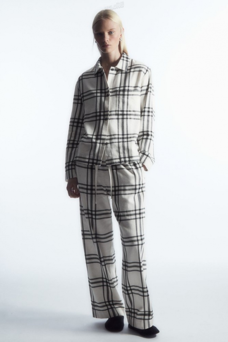 COS Checked Flannel Pajama Set Women's Loungewear White / Black / Checked | HY64-G2PY