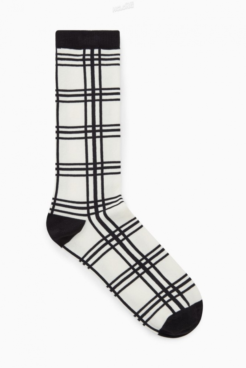 COS Checked Socks Women's Socks White / Black / Checked | GP32-V1OG