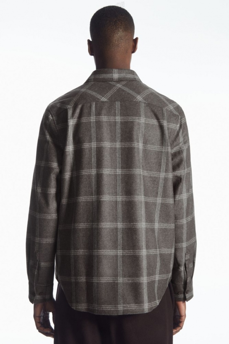 COS Checked Wool Shirt Men's Shirts Blue / Checked | MT55-L5XF