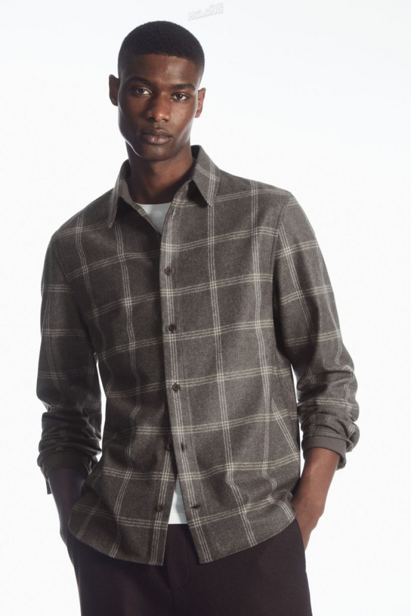 COS Checked Wool Shirt Men's Shirts Blue / Checked | MT55-L5XF