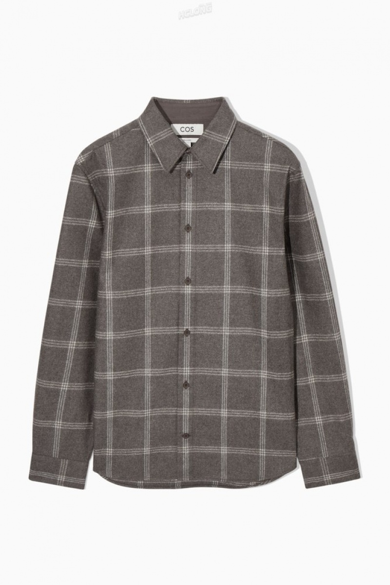 COS Checked Wool Shirt Men's Shirts Blue / Checked | MT55-L5XF