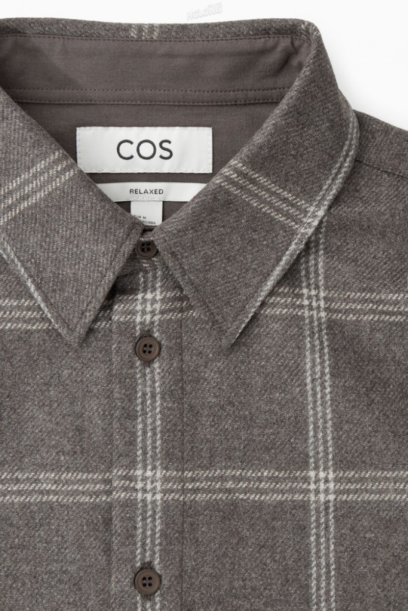 COS Checked Wool Shirt Men's Shirts Blue / Checked | MT55-L5XF