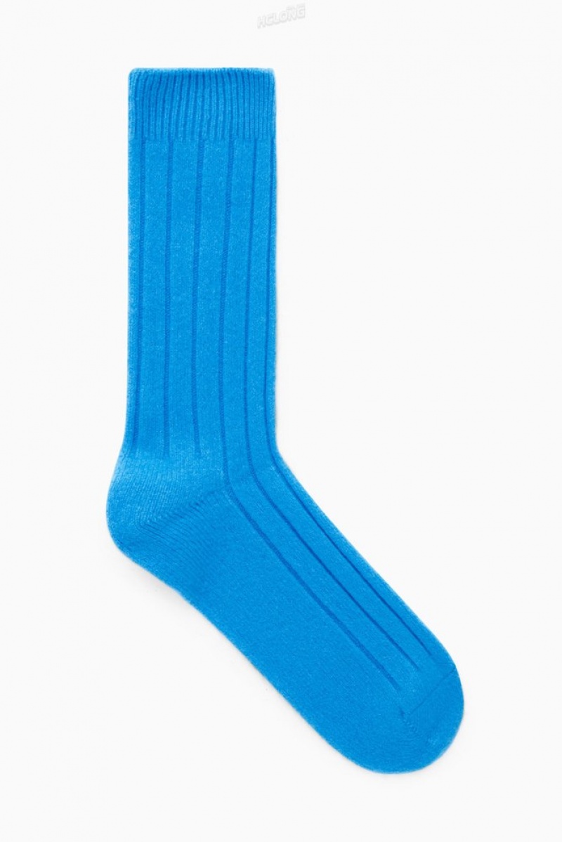 COS Chunky Cashmere Socks Men's Socks Bright Blue | CR56-T9JH